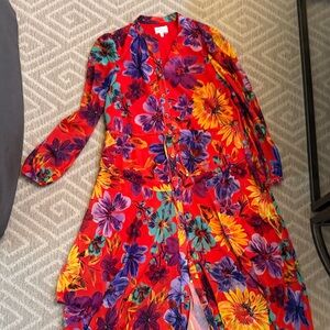 Milly Red Floral Long-Sleeve Button-Front Maxi Dress